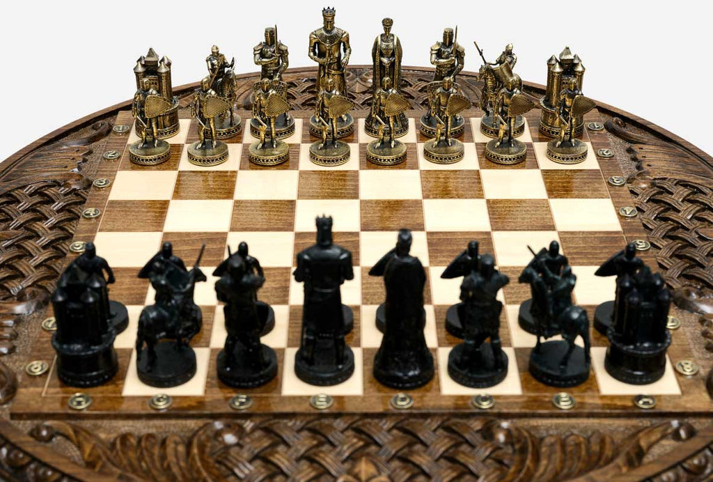 View of the fluted column pedestal and stepped round base of the chess table