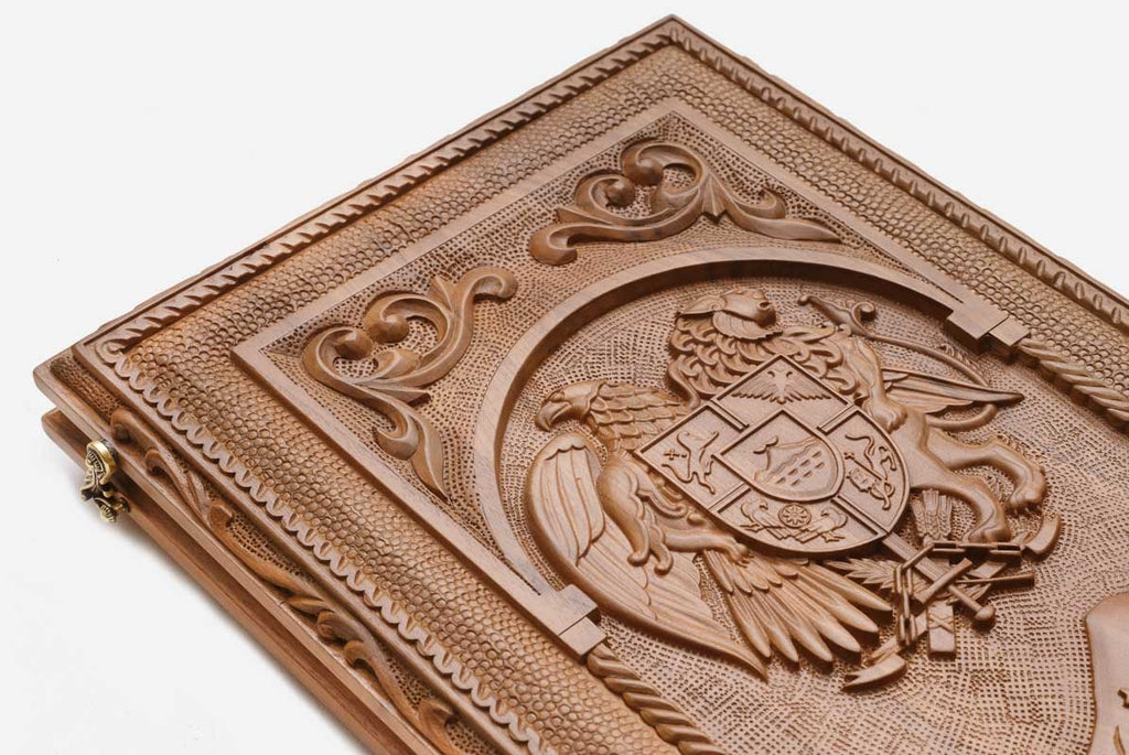 The upper rows of the carved Armenian alphabet