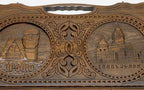 Detail of the scrollwork and Artsakh lettered in Armenian script