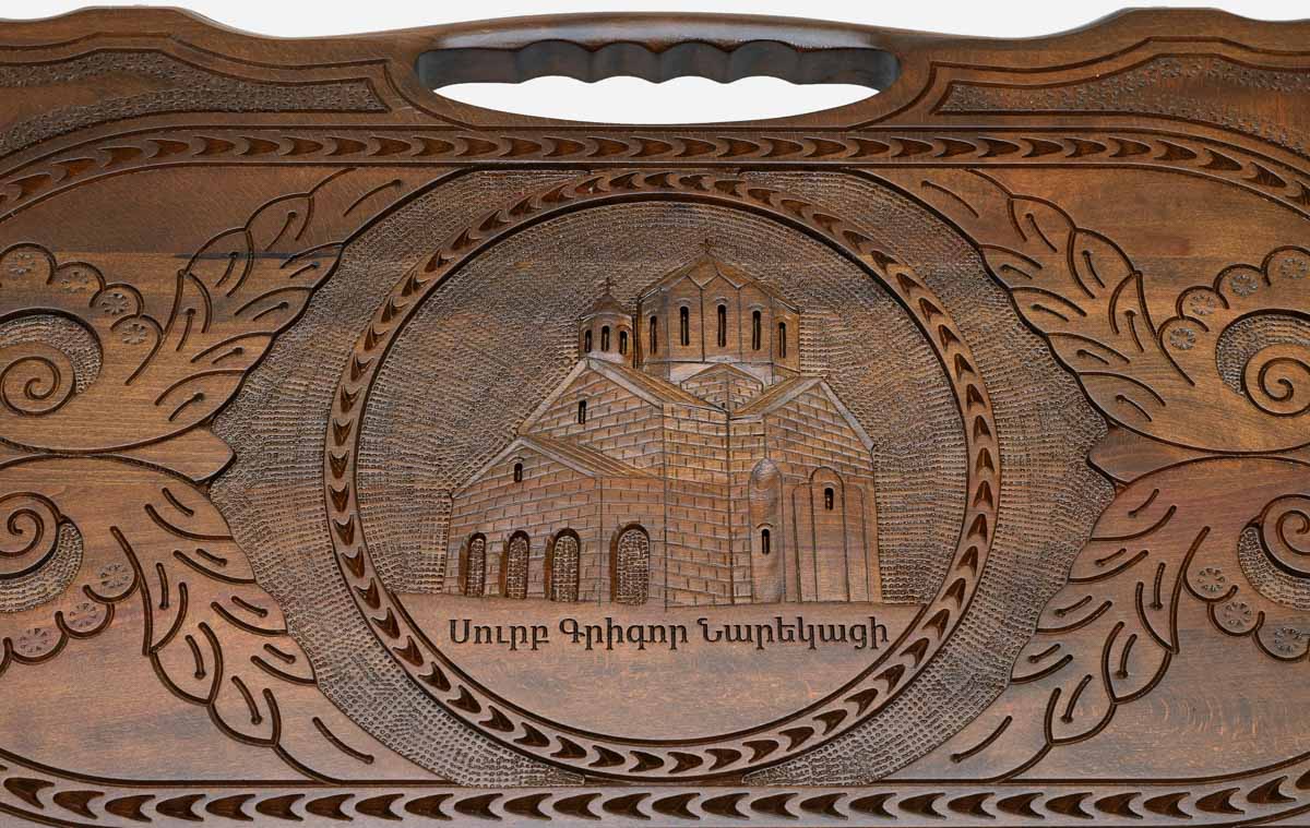 The Armenian backgammon board opened to the full 60 cm wooden playing field