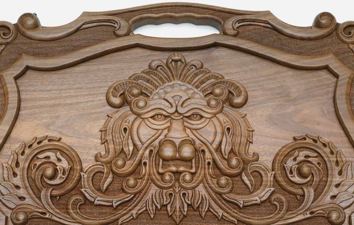 The walnut backgammon board opened to the full 60 cm playing field
