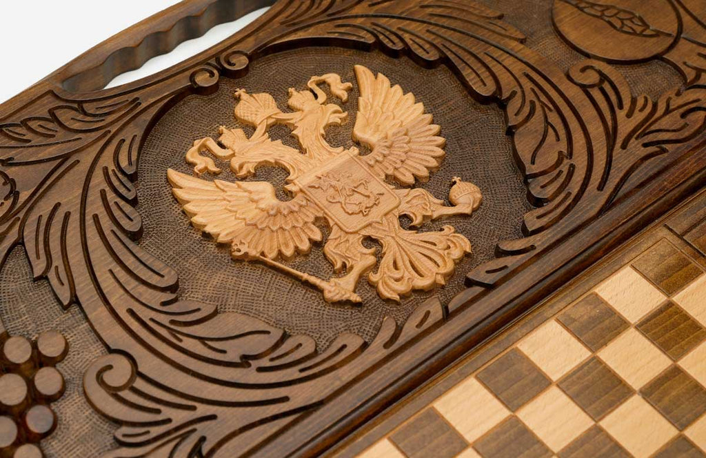 The Russian backgammon board opened to the full 60 cm wooden playing field