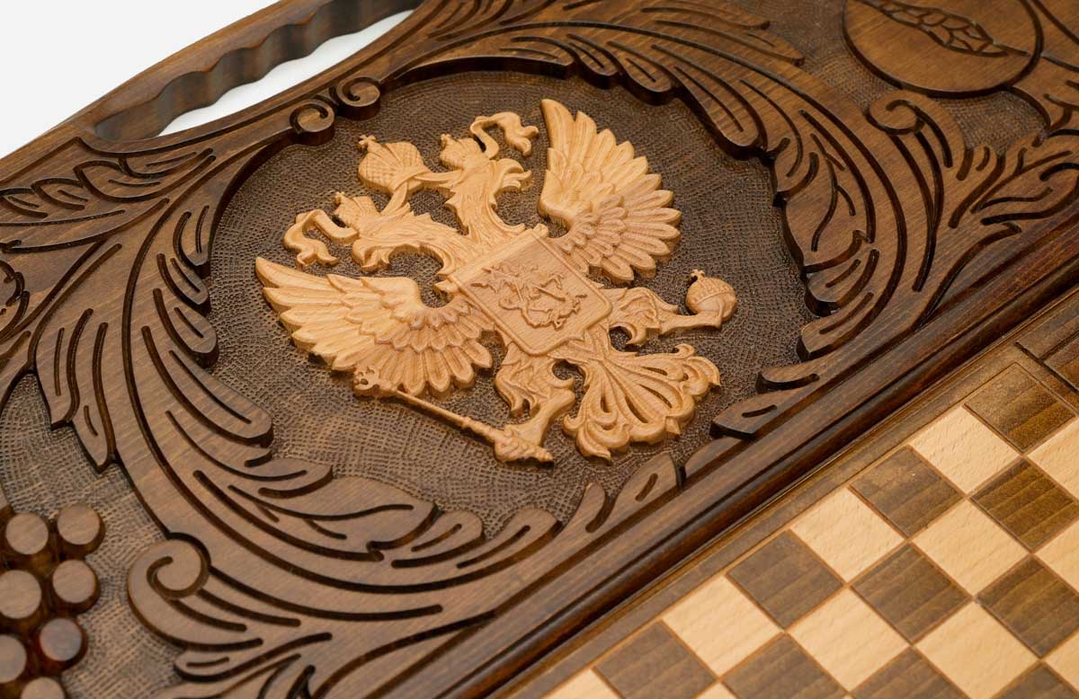 The Russian backgammon board opened to the full 60 cm wooden playing field