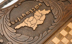 The Georgian backgammon board opened to the full 60 cm wooden playing field