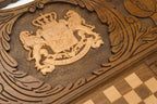 The cut-out carry handle and the upper carving of the lid