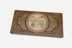Hayastan backgammon set shown folded with bronze hinges and clasps