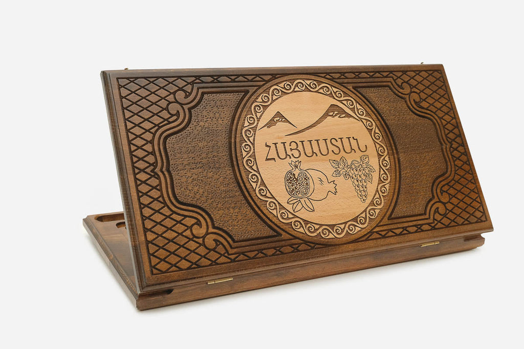 Armenian Backgammon Set with Engraved Hayastan - handmade wooden backgammon board