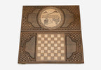 Armenian backgammon set open to the 23.6 inch / 60 cm nardi playing field