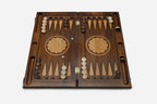 Hand-carved Armenian backgammon board with dice and carrying bag