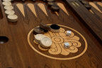 Wooden Armenian backgammon set with bronze hardware - closed view