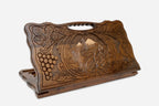 Carved Armenian backgammon board with snow-capped Ararat above Khor Virap and a cut-out carry handle, propped open