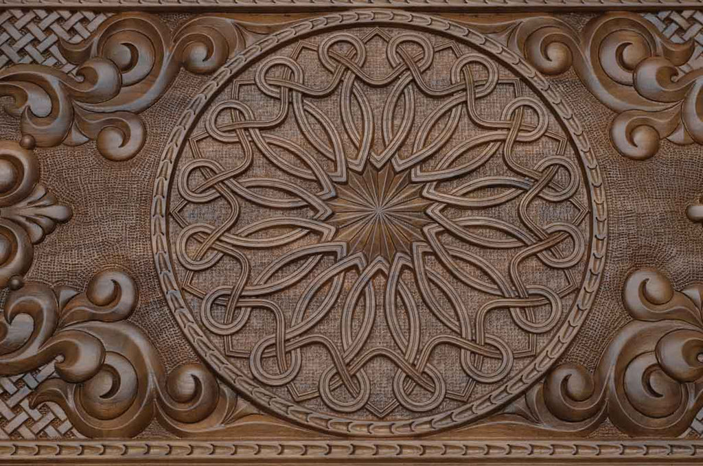 Handmade walnut backgammon set carved corner to corner - side view