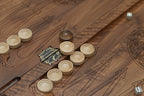Hand-carved walnut backgammon board with carrying bag - full set