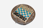 Top-down view of the glossy blue resin dark squares against the maple light squares