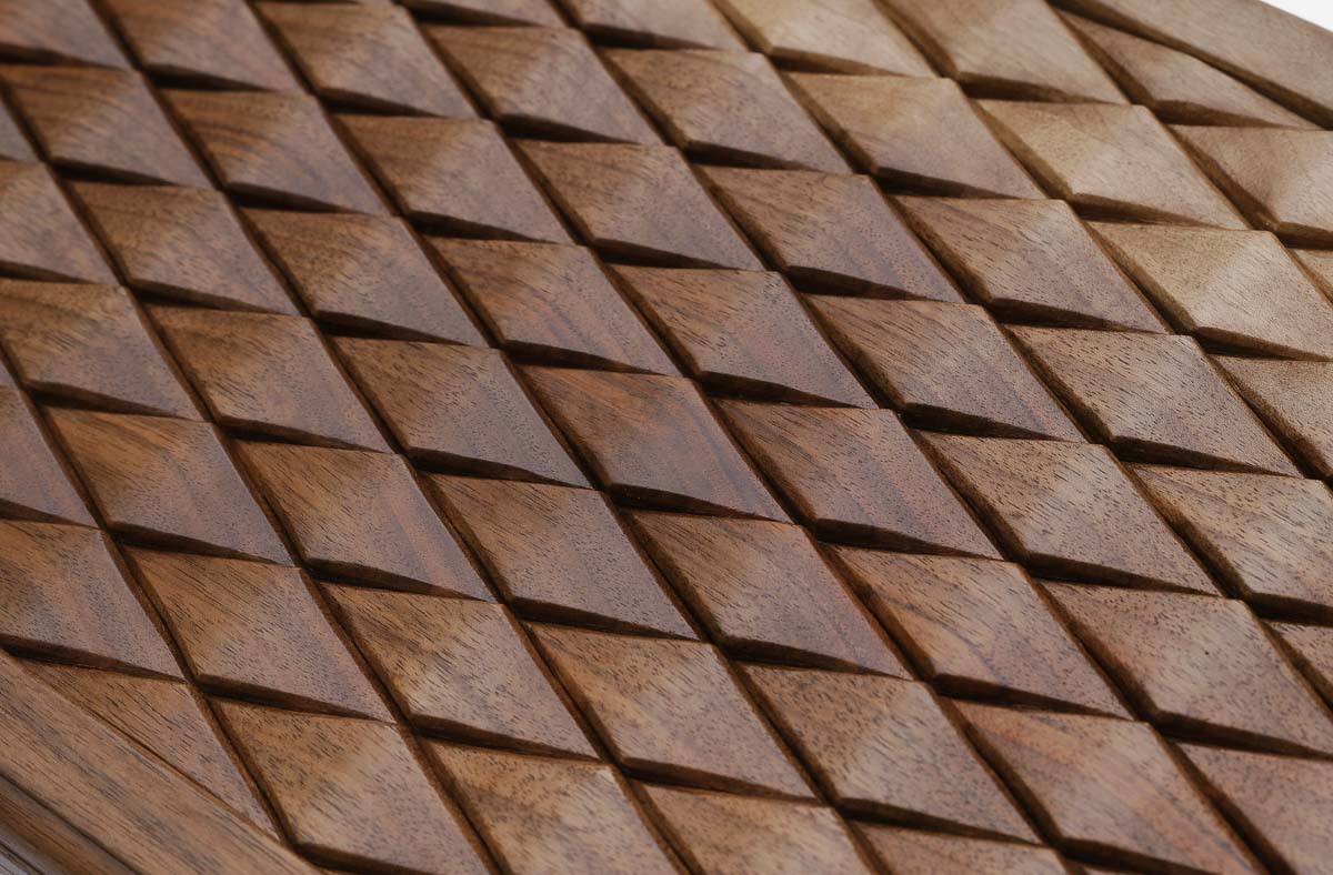 The carved exterior of the closed board