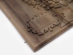 The carved banner heading the family tree