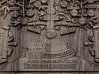 The upper branches of the carved family tree