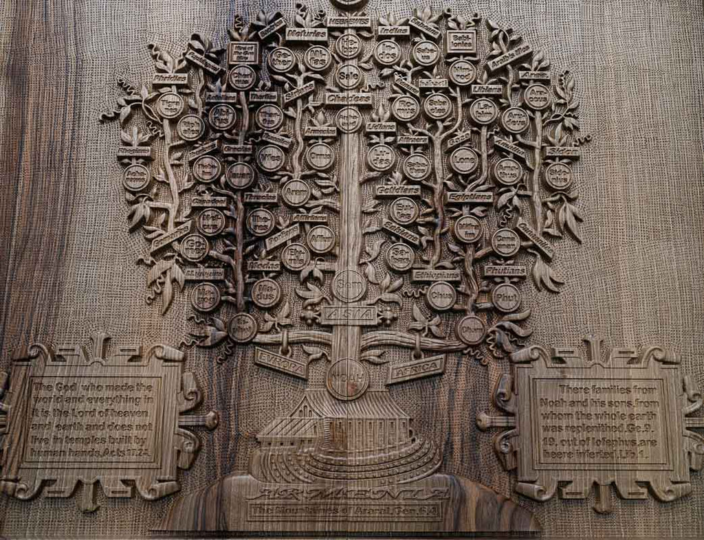 Detail of the individually carved descendant portraits