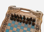 Travel-size epoxy chess set with bronze clasps