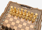 Small wooden chess backgammon set, side view