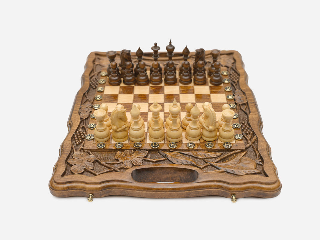 Small Armenian chess backgammon set in walnut
