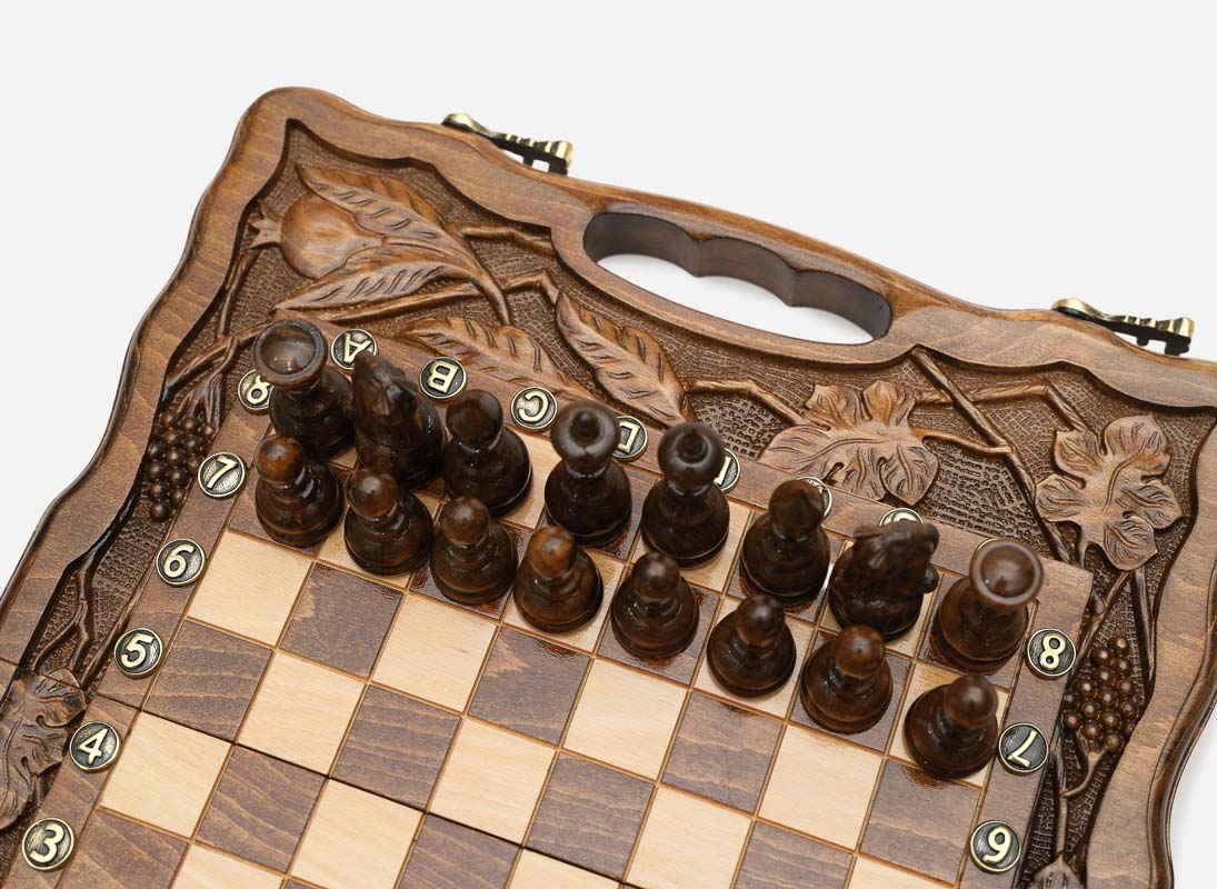 Armenian walnut games board, angled view