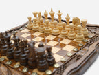 Pomegranate walnut chess set, detail