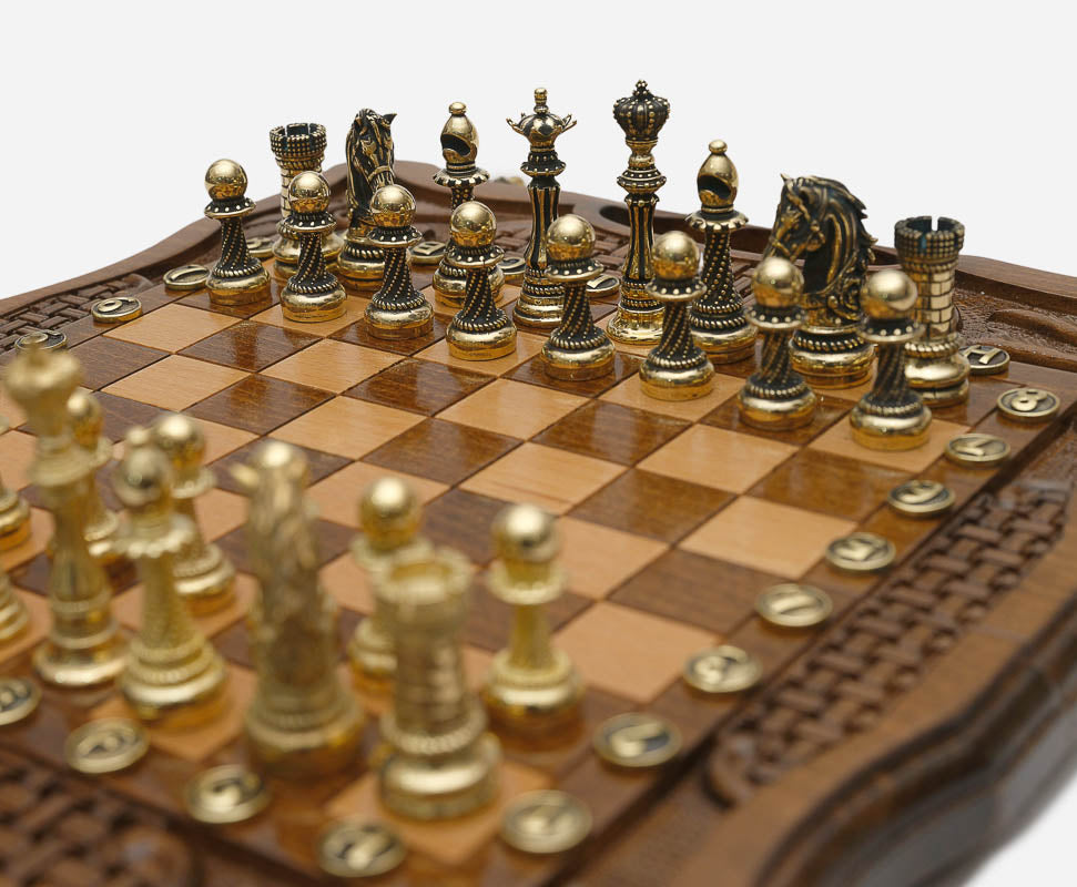 Walnut lattice board with bronze clasps