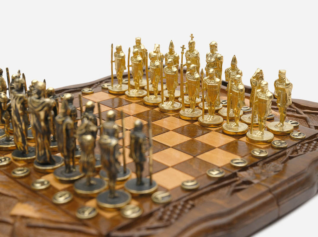 Top view of the walnut chessboard playing surface