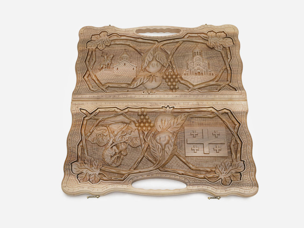 Detail of the carved grapes and pomegranates