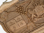The carved coat of arms seen from another angle