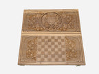 Eagle and lion guarding Mount Ararat - walnut backgammon carving detail
