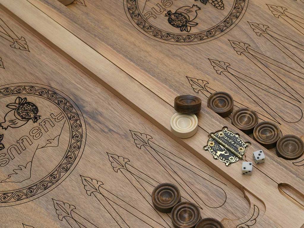 National coat of arms backgammon board - side view with bronze hardware