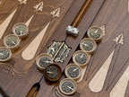 Side view of the board showing its bronze hardware and hinges