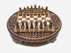 Handle Chess Royal Circle round board set up for a new game, straight front view