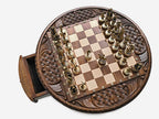 Royal Circle chess set top-down view with pieces set up and drawer open
