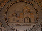 Angled view of the handmade Armenian backgammon set showing the carved lid