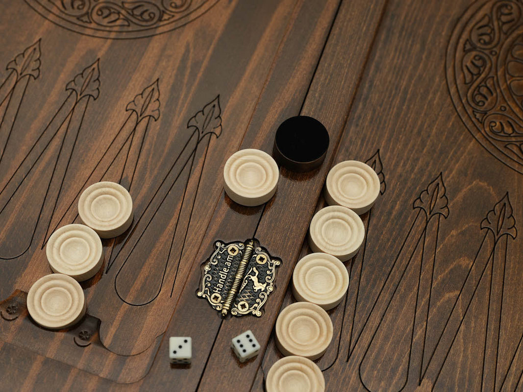 The Armenian backgammon board opened to the full 60 cm wooden playing field