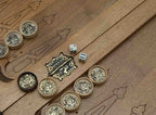 Side view of the folding board showing its carved case