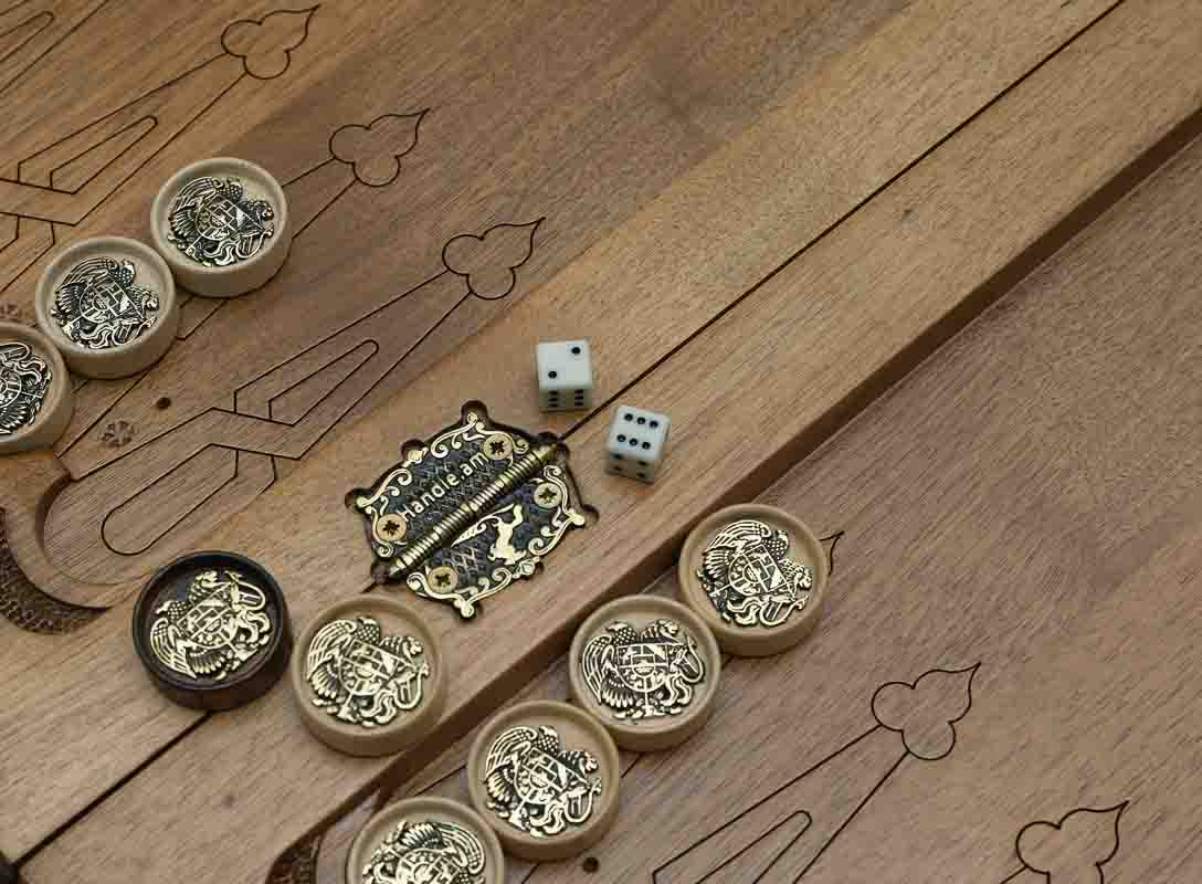 Side view of the folding board showing its carved case