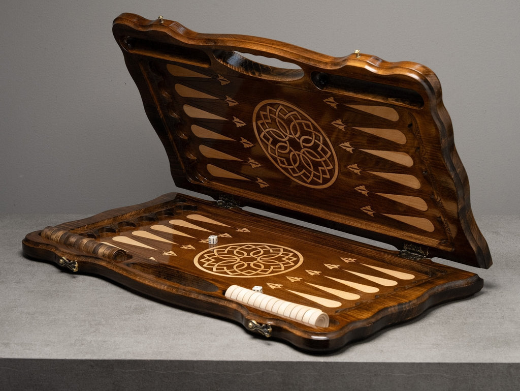 Handcrafted Backgammon Board Featuring Elegant Ornamental Patterns