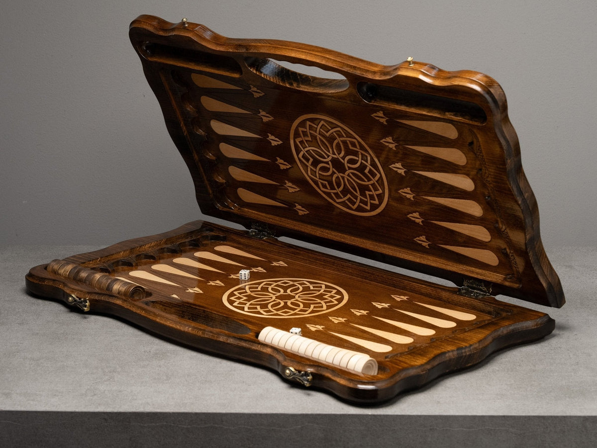 Handcrafted Backgammon Board Featuring Elegant Ornamental Patterns