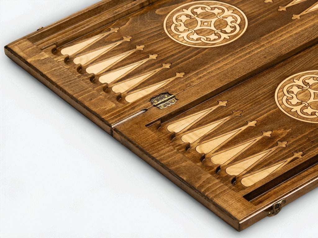 Armenian backgammon set with Celtic tree carving on the cover