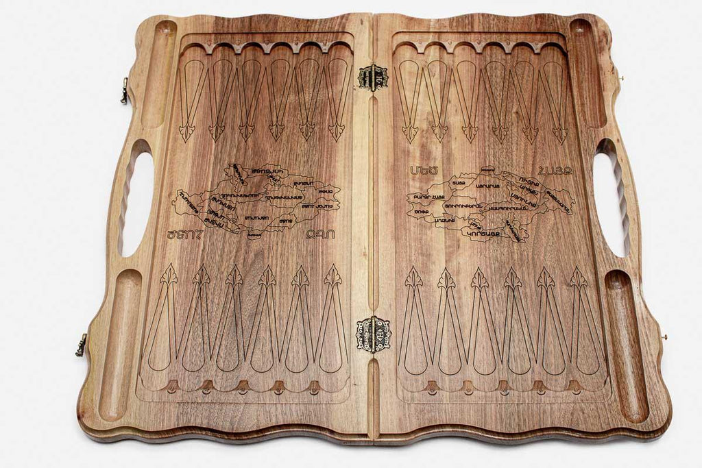 Armenian backgammon board interior playing surface with checkers