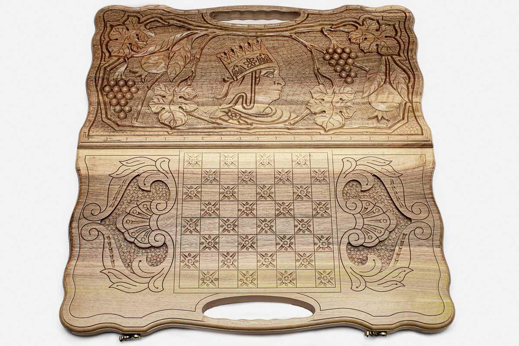 Armenian backgammon board folded closed showing carved lid