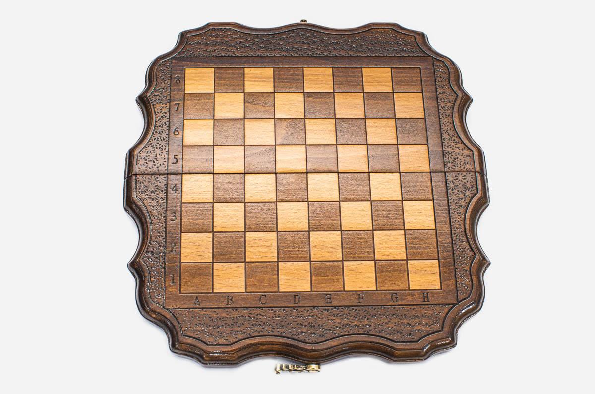 Handmade wooden chess set open to the 11.8 inch / 30 cm playing field