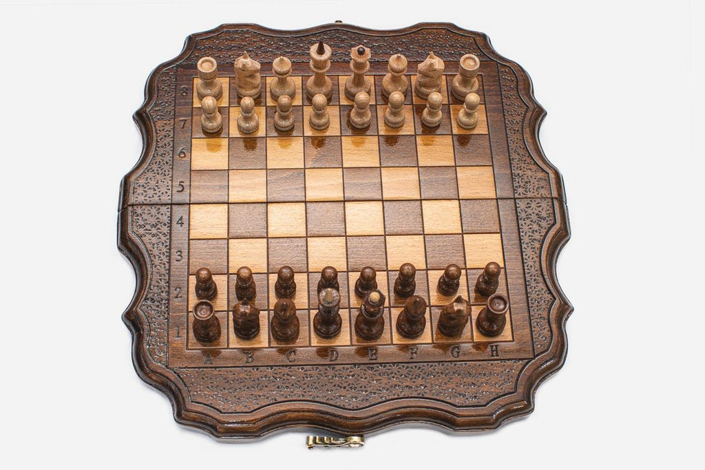 Travel Chess Set with Carved Edges - handmade wooden chess set