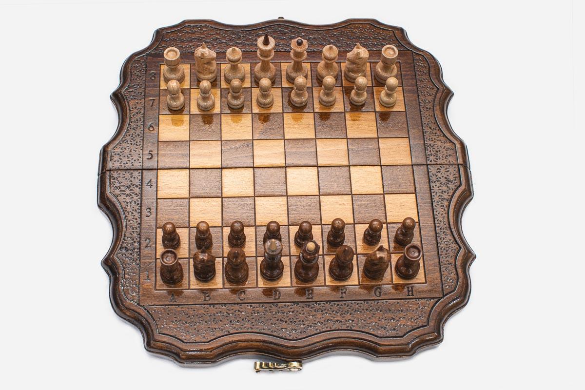 Travel Chess Set with Carved Edges - handmade wooden chess set