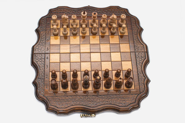 Travel Chess Set with Carved Edges - handmade wooden chess set
