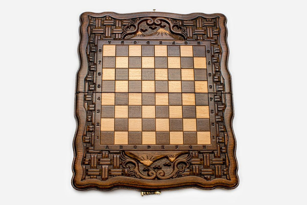 Mount Ararat hand-carved in relief on a wooden chess board - detail